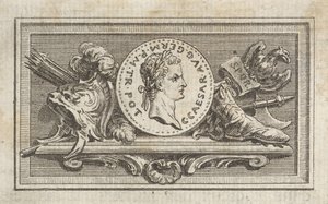 Medaille mit Porträt von Caligula im 6. Buch, aus Tibère ou les six premi..., veröffentlicht 1768 von Augustin de Saint Aubin