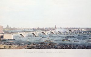Die Eröffnung der Waterloo-Brücke am 18. Juni 1817, radiert von A. Pugin nach einer Zeichnung von W. Findlater, graviert von R. Havell und Sohn, 1818 von Augustus Charles Pugin