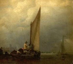 Flusslandschaft mit Lastkähnen, ca. 1825