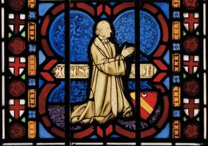 Pugin kniend im Gebet, Ostfenster der Kapelle