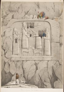 Assyrische Felsenskulptur (Bavian), aus Denkmäler von Ninive, veröffentlicht 1849 von Austen Henry Layard