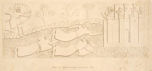 Flüchtlinge überqueren einen Fluss zu einer Burg, aus Denkmäler von Ninive, veröffentlicht 1849