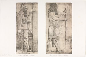 Denkmäler von Ninive: Tafel 6, Fischgott (Nimrud); Figur in der Nähe eines Eingangs (Kouyunjik) von Austen Henry Layard