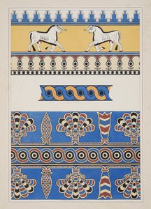 Bemalte Ornamente aus Nimrud, aus Denkmäler von Ninive, veröffentlicht 1849 von Austen Henry Layard