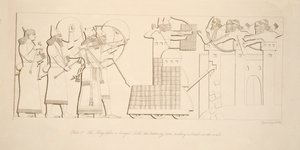 Der König vor einer belagerten Burg, der Rammbock macht eine Bresche in die Mauern, aus Denkmäler von Ninive, veröffentlicht 1849 von Austen Henry Layard