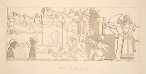 Die Belagerung einer Stadt, aus Denkmäler von Ninive, veröffentlicht 1849