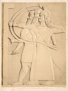 Zwei Bogenschützen und ein Schildträger, aus Denkmäler von Ninive, veröffentlicht 1849