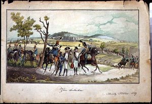 Eine Prozession von Habsburger Soldaten in einer Landschaft von Austrian School