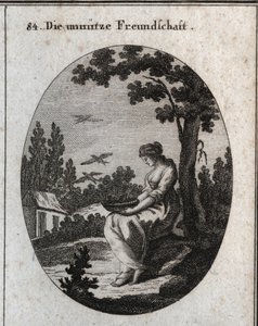 Allegorie der nutzlosen Freundschaften, die ein Nest hält, das Schwalben das Wegfliegen ermöglicht. Gravur in „Iconologie oder Ideen aus dem Gebiete der Leidenschaften und Allegorien bildlich dargestellt für Zeichner, Maler, Dichter, Gelehrte, Erzieher und von Austrian School
