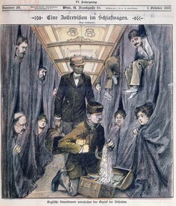 Englische Zollbeamte untersuchen Gepäck in einem Schlafwagen