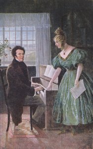 Franz Peter Schubert spielt Klavier, Postkarte ca. 1910