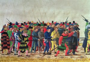 Hellebardiere von Maximilian I. (1459-1519) bewachen französische Gefangene von Austrian School