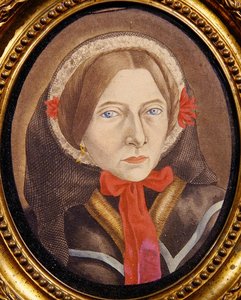 Porträt einer Frau mit Haube und rotem Band, ca. 1830