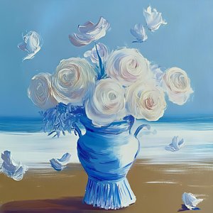 Blaue Vase Strandblüten von Avanesova Elena