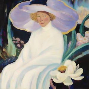Elegante Frau mit lila Hut