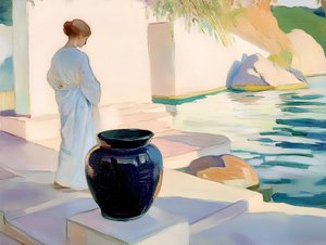 Gelassene Frau mit blauer Vase