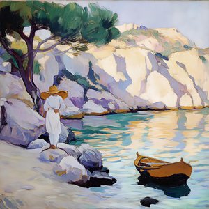 Frau am sonnigen Ufer von Avanesova Elena