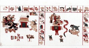 Der aztekische Gott Cihuacohuatl dargestellt in einem hieroglyphischen Manuskript, Piktogramme von Aztec Aztec