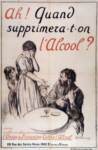 Alkoholismus: „Wann wird Alkohol entfernt?“ ca. 1910 (Lithographie)