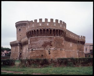 Mittelalterliche Kunst: Ansicht der Burg von Papst Julius II. (Giulio) realisiert von Architekt Baccio Pontelli (ca. 1450-1494), Gregoriopoli