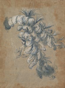 Entwurf für einen prächtigen Kopfschmuck mit Federn, ca. 1620-56 von Baccio del Bianco