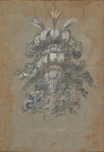 Entwurf für einen prächtigen Kopfschmuck mit Federn auf einem Helm, Frontalansicht, ca. 1620-1656 von Baccio del Bianco