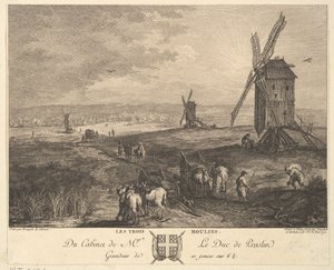 Die drei Windmühlen nach einem Gemälde in der Sammlung des Duc de P..., 1772 von Balthasar Anton Dunker