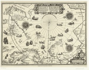 Karte der Länder um den Polarkreis mit den drei Reisen der Niederländer im Jahr 1598 von Baptista van (after) Doetechum
