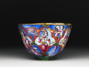 Gedeckter Schüssel, Untertasse und Löffel mit astrologischer Dekoration, frühes 19. Jahrhundert