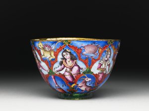 Schüssel mit Deckel, Untertasse und Löffel mit astrologischer Dekoration, frühes 19. Jh.