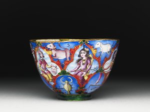 Gedeckter Schüssel, Untertasse und Löffel mit astrologischer Dekoration, frühes 19. Jahrhundert