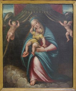 Madonna und Kind unter einem von zwei Engeln gehaltenen Baldachin von Barbara Longhi