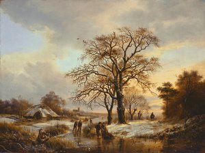 Schlittschuhläufer auf einem Kanal von Barend Cornelis Koekkoek