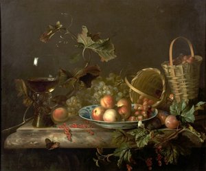Fruchtstück mit Weinglas von Barend or Bernardus van der Meer