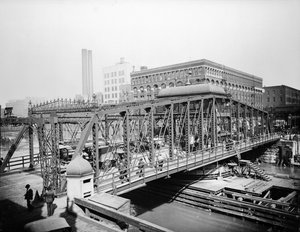 Madison Street Bridge, Chicago, Illinois, USA, ca. 1905 (s/w Foto) von Barnes and Crosby