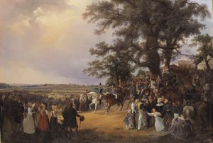 Parade auf den Ladugårdsgärde-Feldern während des Besuchs von Zar Nikolaus im Jahr 1838 von Baron Karl Stefan Bennet