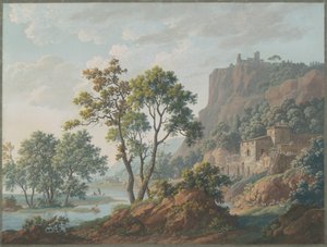 Flusslandschaft mit Burgen und Fischern von Baron Louis Albert Guillain Bacler d