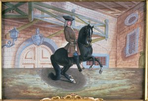 Nr. 36 Ein braun-bay-Pferd der Spanischen Hofreitschule, das eine Pirouette nahe dem Boden ausführt von Baron Reis Eisenberg