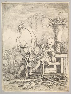 Chinesische Kinder spielen mit einem Papagei, 1760-70