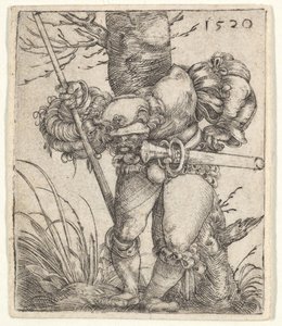 Gebückter Soldat lehnt an einem Baum, 1520