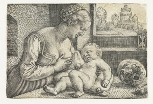 Maria mit Kind an der Brust und Schädel