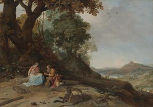 Landschaft mit Ruhe auf der Flucht von Bartholomeus Breenbergh