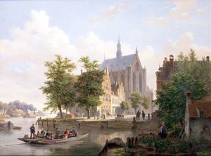 Fähre überquert einen Kanal in Haarlem
