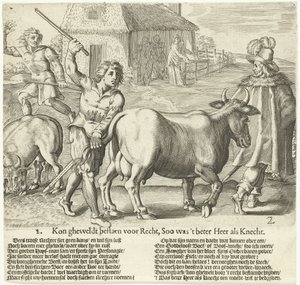 Der Vogt führt die Kuh des Bauern weg von Bartholomeus Willemsz. Dolendo