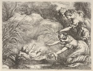 Die Auffindung des Moses, der von den Dienerinnen der Tochter des Pharao aus dem Nil gerettet wird, 1650-57 von Bartolomeo Biscaino