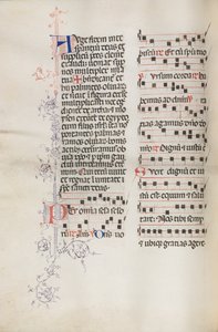 Missale: Fol. 111v, enthält einige Musikstücke als Teil der Palmsonntagsliturgie, 1469 von Bartolomeo Caporali