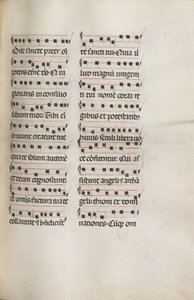 Missale: Fol. 112: enthält einige Musik als Teil der Palmsonntagsliturgie, 1469 von Bartolomeo Caporali
