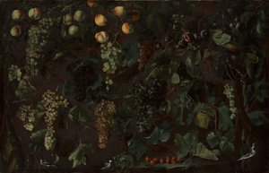 Weinreben und Früchte, mit drei Bachstelzen von Bartolomeo Cavarozzi