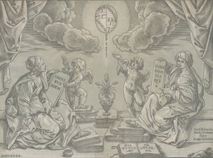 Allegorie einer These, zwei Frauen halten beschriftete Tafeln, 1640 von Bartolomeo Coriolano