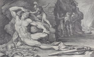 Tafel 6: Odysseus treibt einen brennenden Pfahl in das Auge des Polyphem